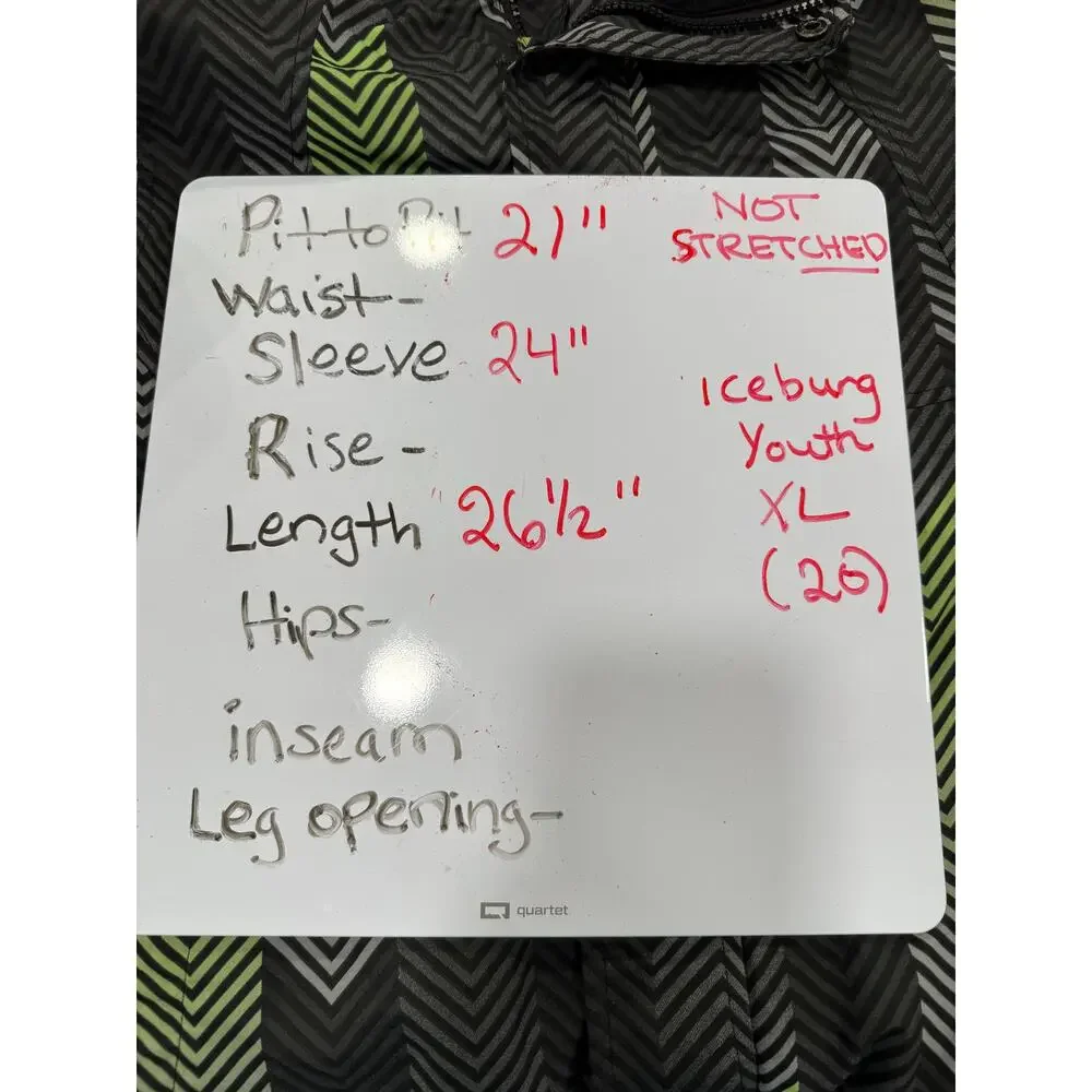 Y2K ICEBURG Youth XL Ski Jacket Chevron Snowboard Coat Black Green Hooded